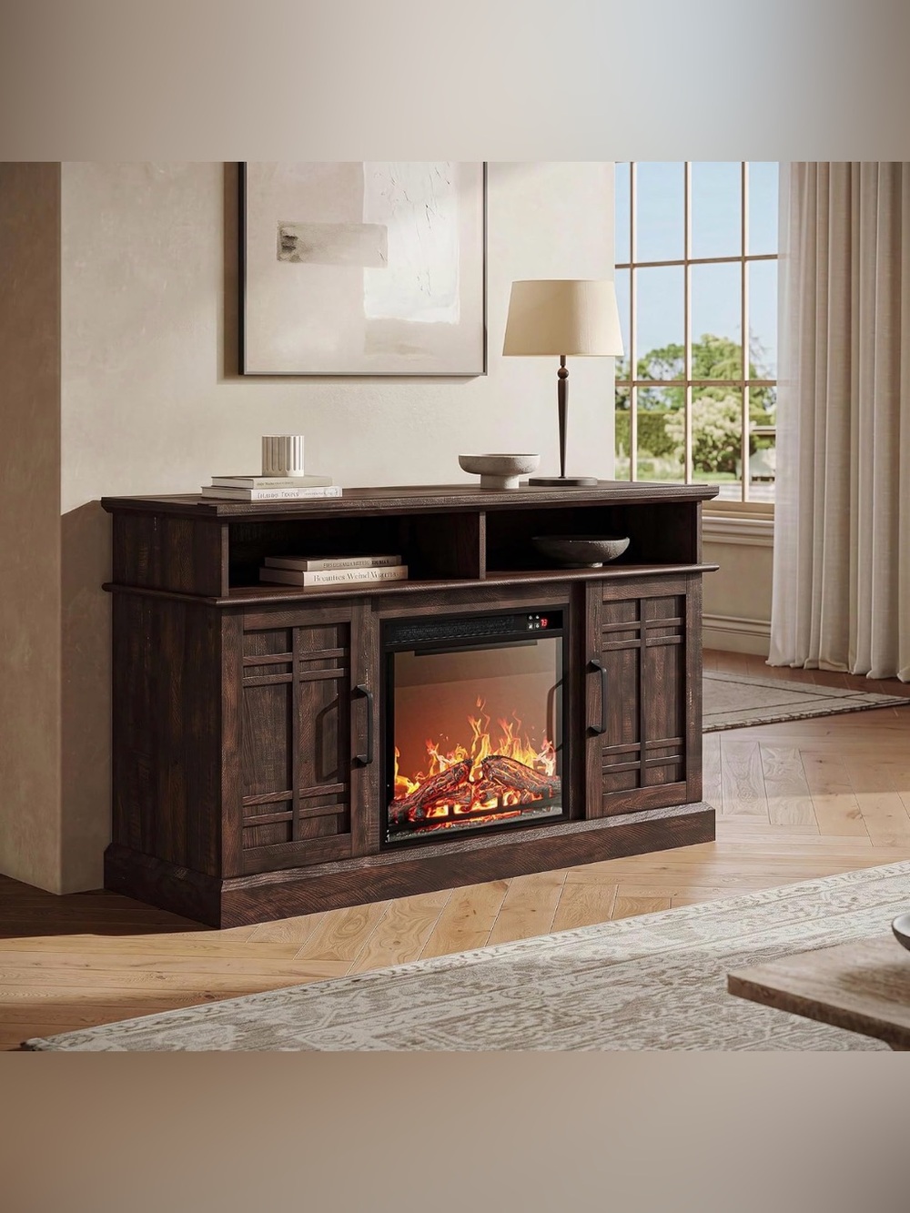 Electric Fireplace Console TV Stand in Dark Brown 15.6X47.7X29.1”